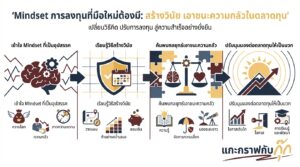 อินโฟกราฟิกสรุปเรื่อง Mindset ที่มือใหม่ต้องก้าวข้าม วิธีสร้างวินัยและเอาชนะความกลัวในตลาดทุน | แกะกราฟกับกุ๊ก