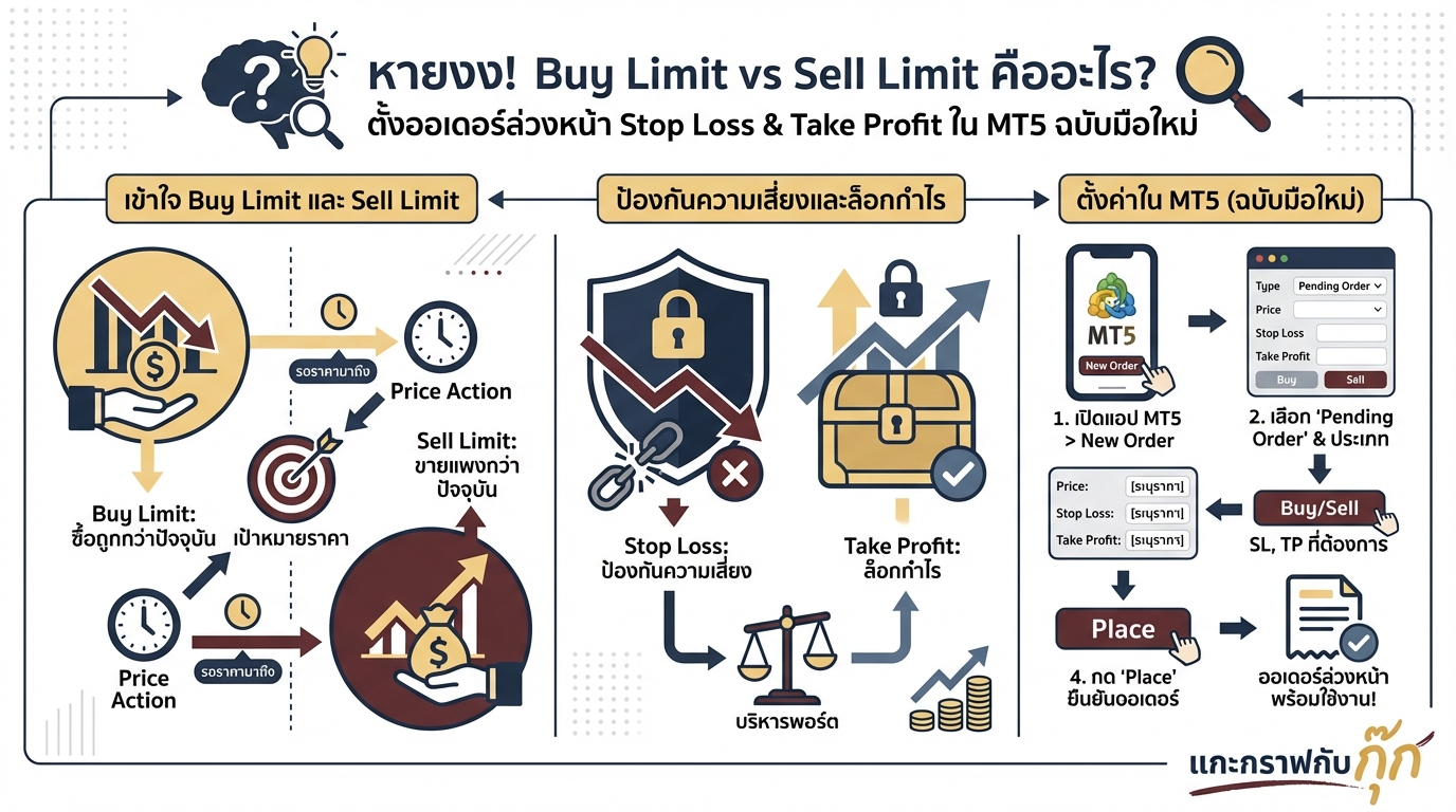 กลยุทธ์เทรด MT5: ออเดอร์ล่วงหน้า, SL/TP และบริหารความเสี่ยง