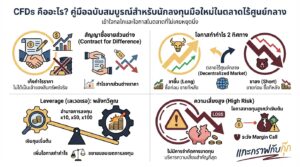 อินโฟกราฟิกสรุปเรื่อง CFDs คืออะไร? ทำความเข้าใจกับตลาดที่ไม่มีศูนย์กลาง | แกะกราฟกับกุ๊ก