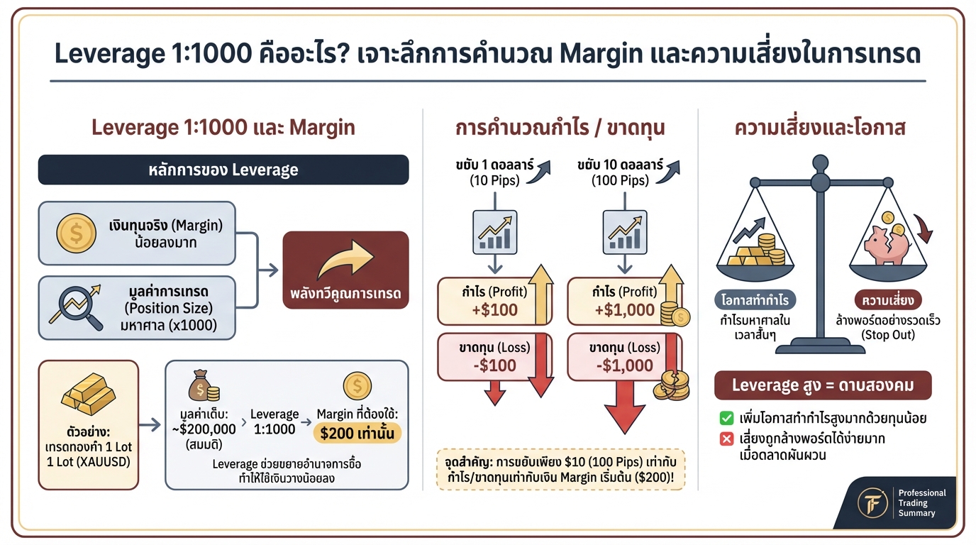 Leverage 1:1000 ดียังไง? คำนวณ Margin & ความเสี่ยงเทรด