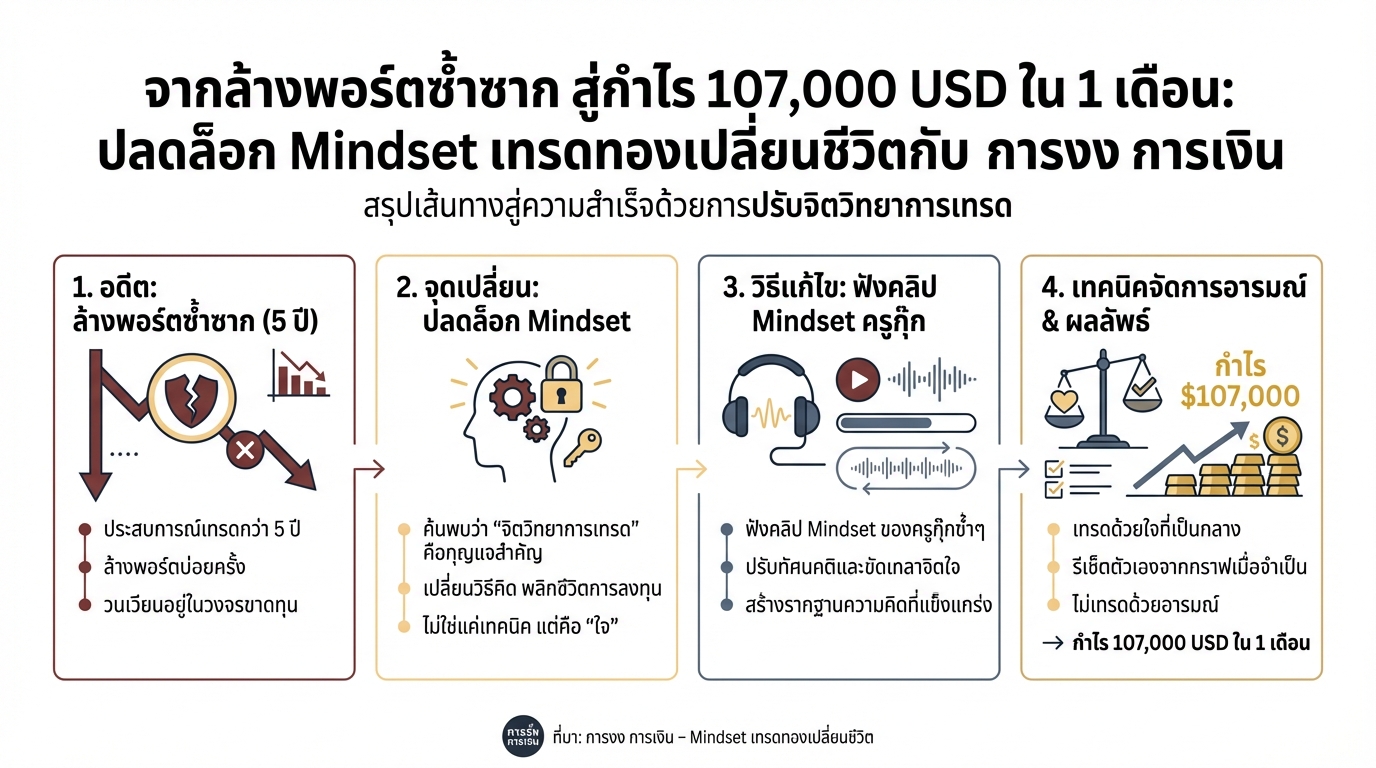 จากล้างพอร์ตซ้ำซาก สู่กำไร 107,000 USD: ปลดล็อก Mindset เทรดทอง