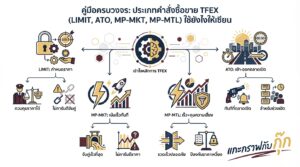 อินโฟกราฟิกสรุปเรื่อง Ep12/1 ประเภทคำสั่งซื้อขาย สำหรับคนเทรด TFEX ใช้ยังไง (LIMIT, ATO, MP-MKT, MP-MTL) | แกะกราฟกับกุ๊ก